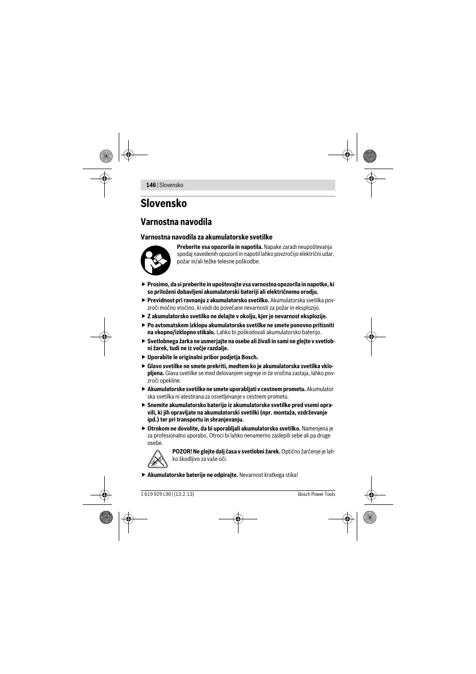 Slovensko, Varnostna navodila | Bosch PLI 10,8 LI User Manual | Page 146 / 179