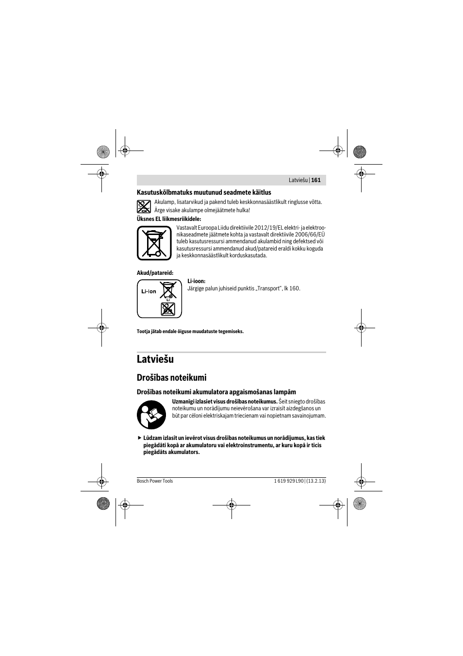 Latviešu | Bosch PLI 10,8 LI User Manual | Page 161 / 179