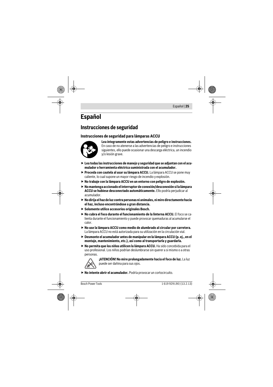 Español, Instrucciones de seguridad | Bosch PLI 10,8 LI User Manual | Page 25 / 179