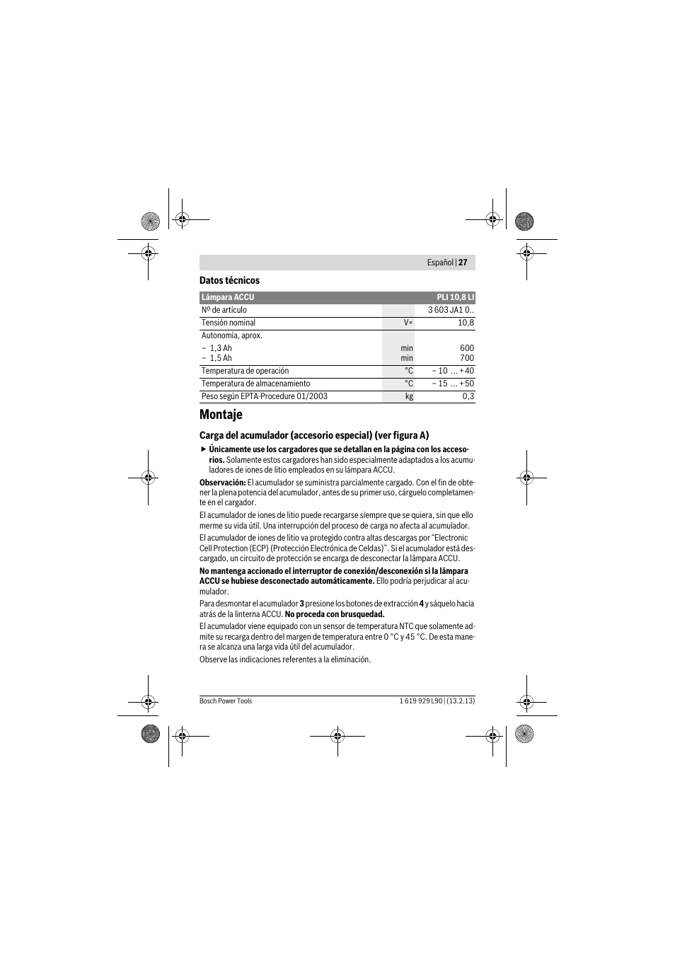 Montaje | Bosch PLI 10,8 LI User Manual | Page 27 / 179