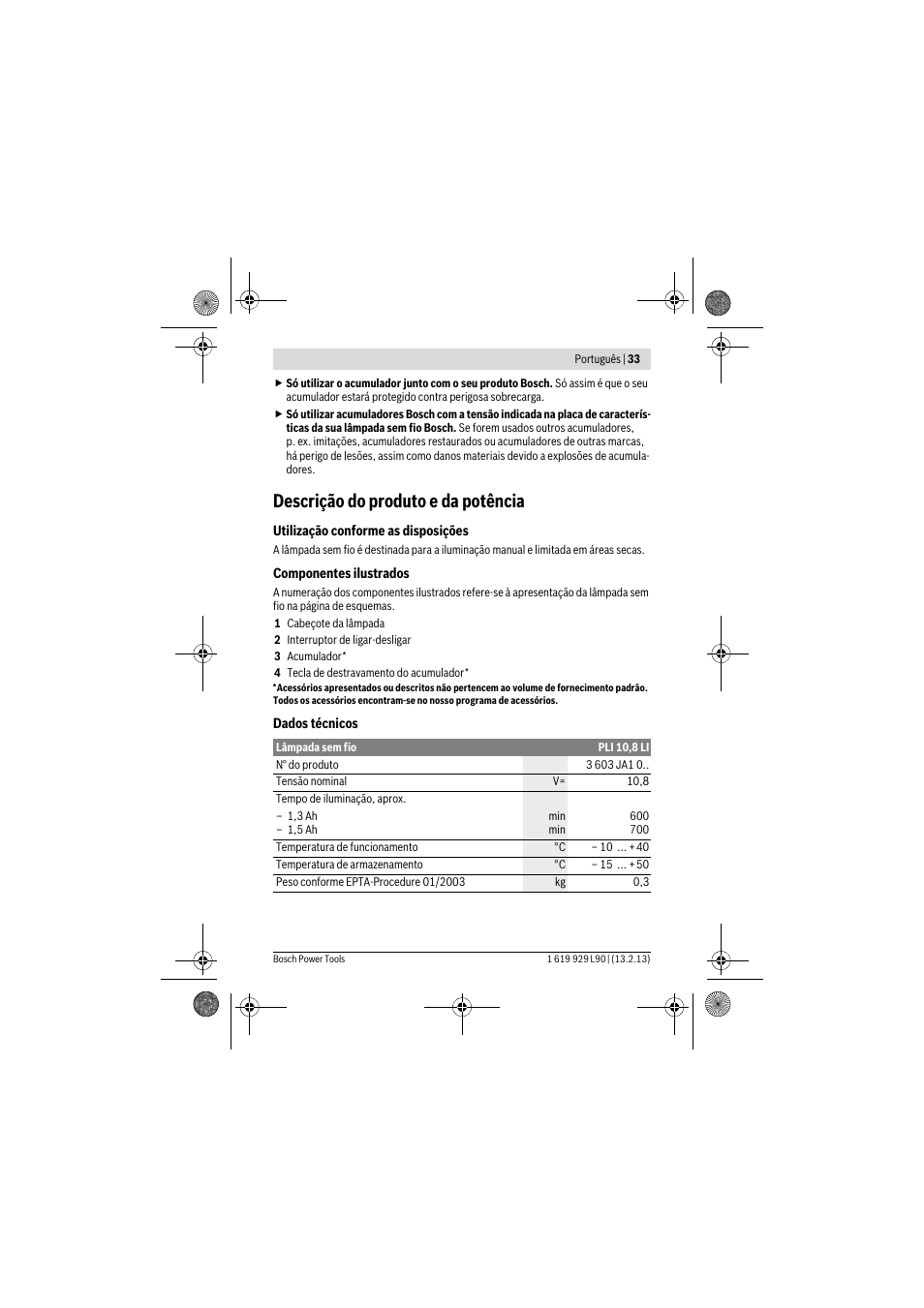 Descrição do produto e da potência | Bosch PLI 10,8 LI User Manual | Page 33 / 179