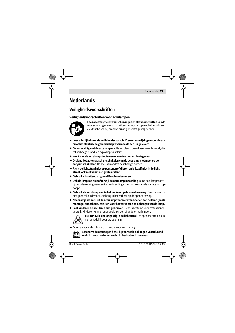 Nederlands, Veiligheidsvoorschriften | Bosch PLI 10,8 LI User Manual | Page 43 / 179