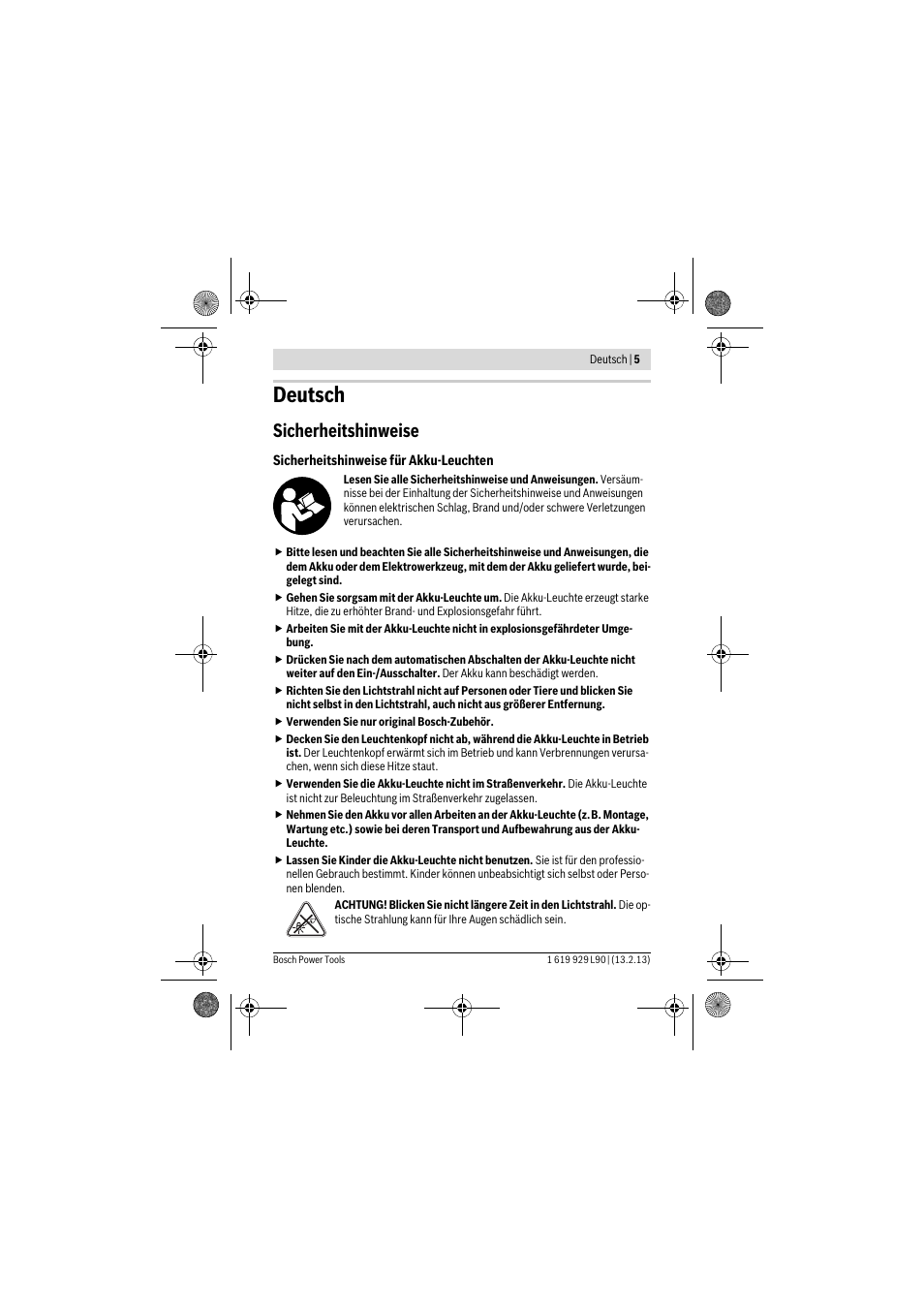 Deutsch, Sicherheitshinweise | Bosch PLI 10,8 LI User Manual | Page 5 / 179