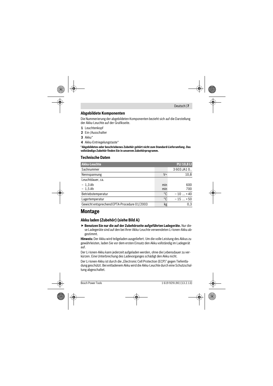 Montage | Bosch PLI 10,8 LI User Manual | Page 7 / 179