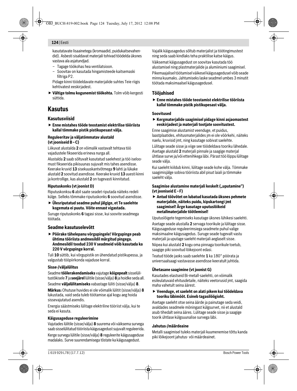 Kasutus | Bosch GSA 1100 E Professional User Manual | Page 124 / 144