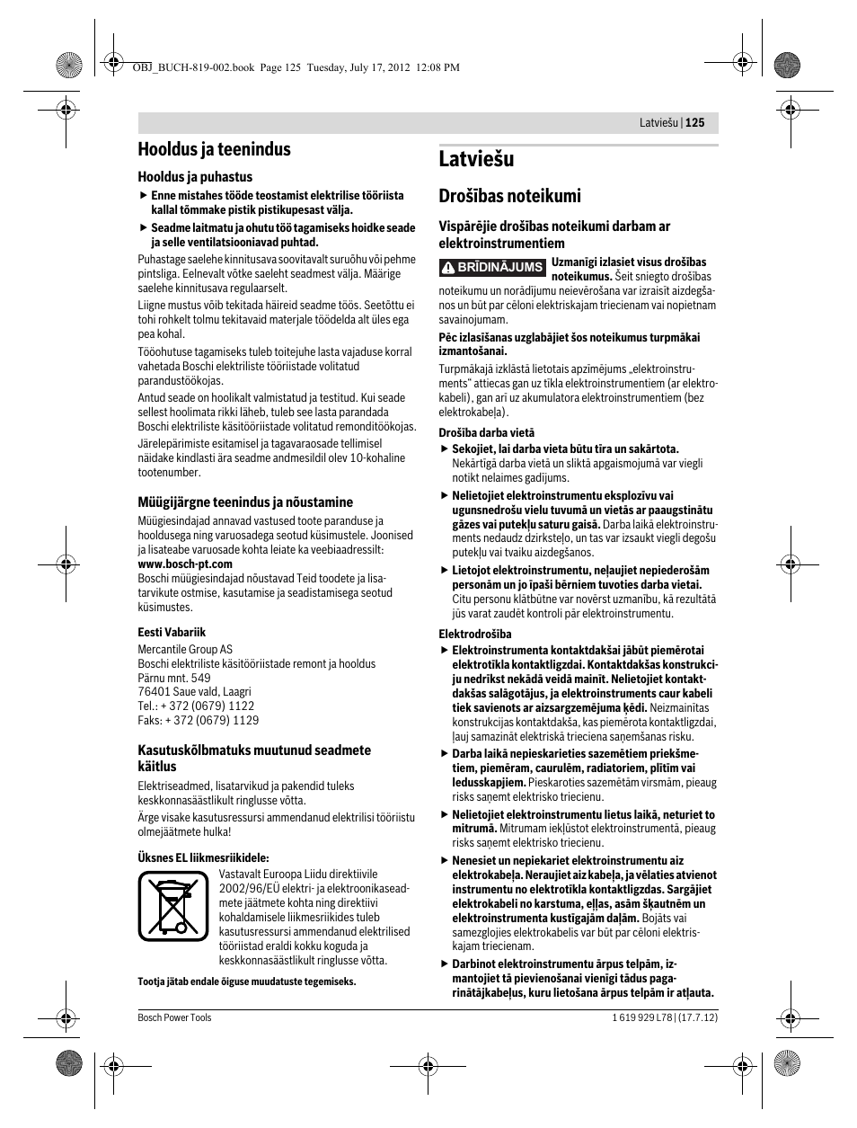 Latviešu, Hooldus ja teenindus | Bosch GSA 1100 E Professional User Manual | Page 125 / 144
