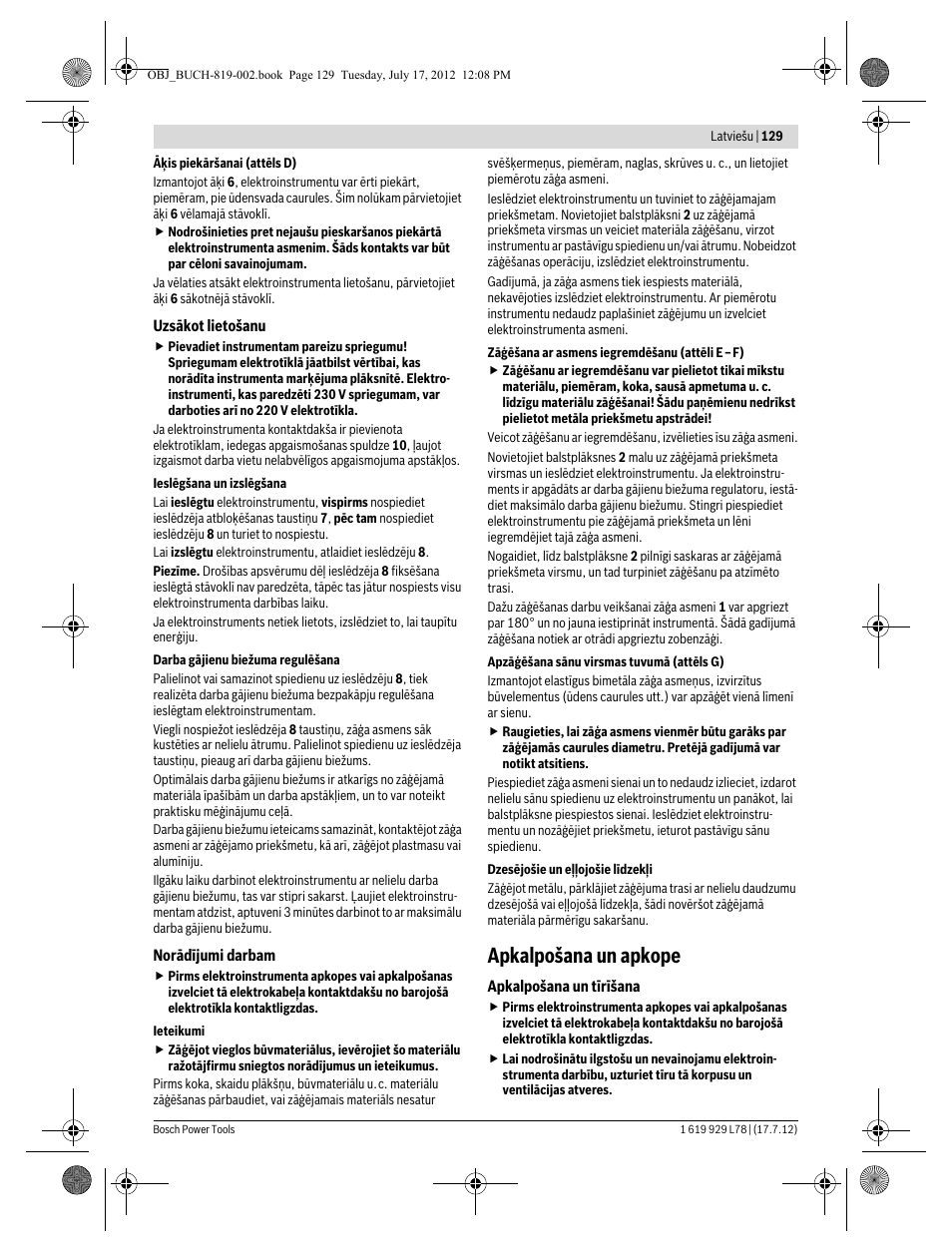 Apkalpošana un apkope | Bosch GSA 1100 E Professional User Manual | Page 129 / 144