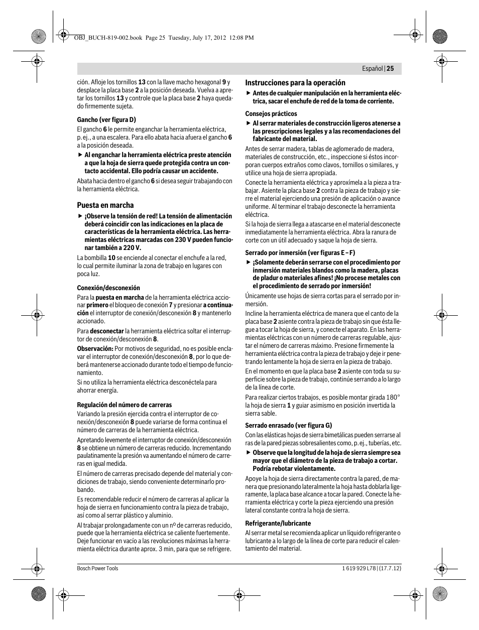 Bosch GSA 1100 E Professional User Manual | Page 25 / 144