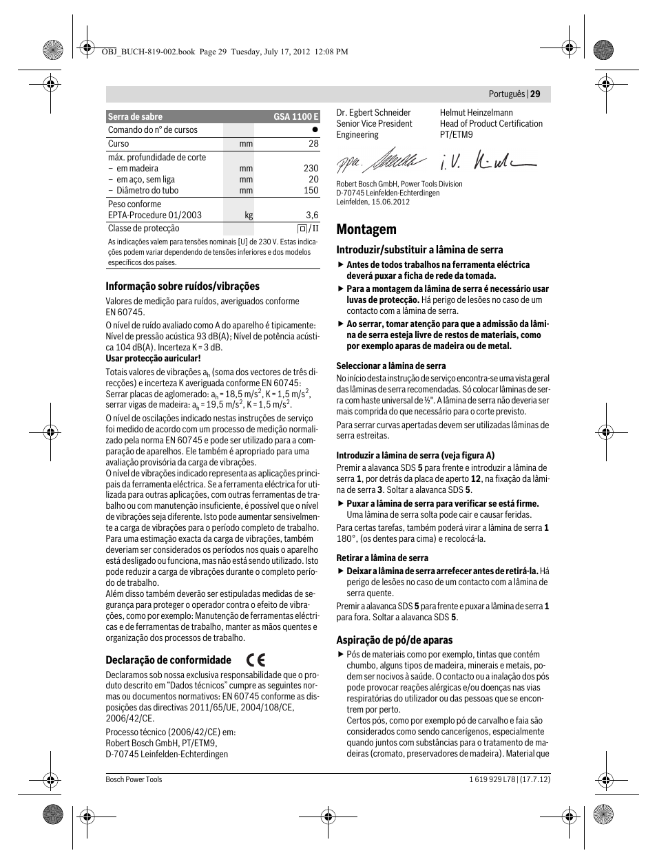 Montagem | Bosch GSA 1100 E Professional User Manual | Page 29 / 144