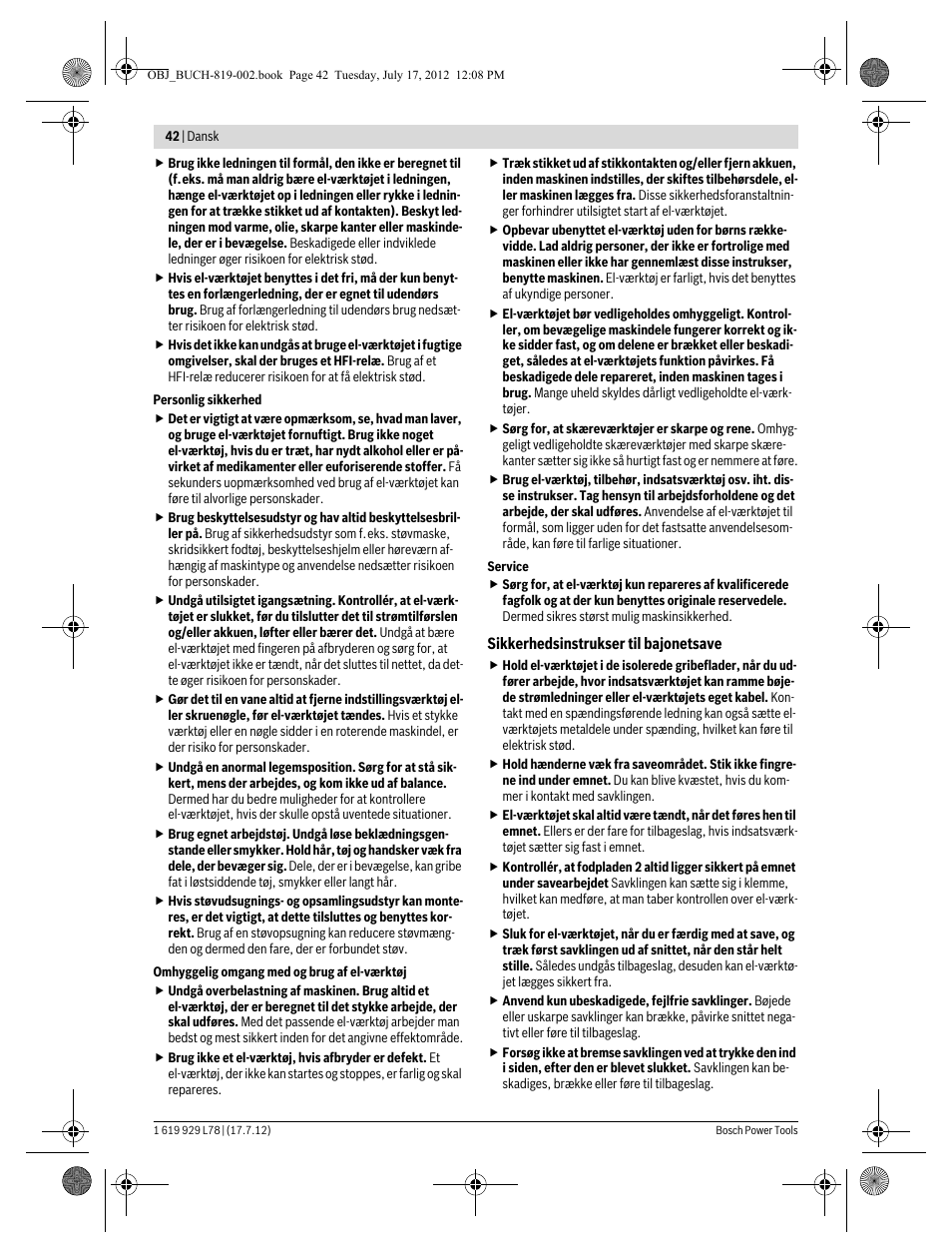 Bosch GSA 1100 E Professional User Manual | Page 42 / 144