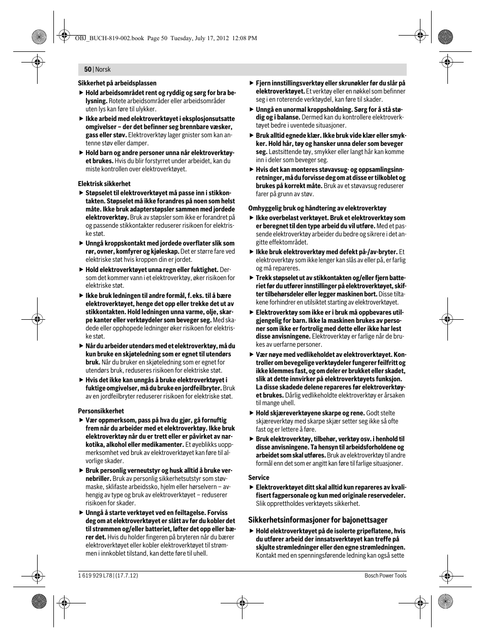 Bosch GSA 1100 E Professional User Manual | Page 50 / 144