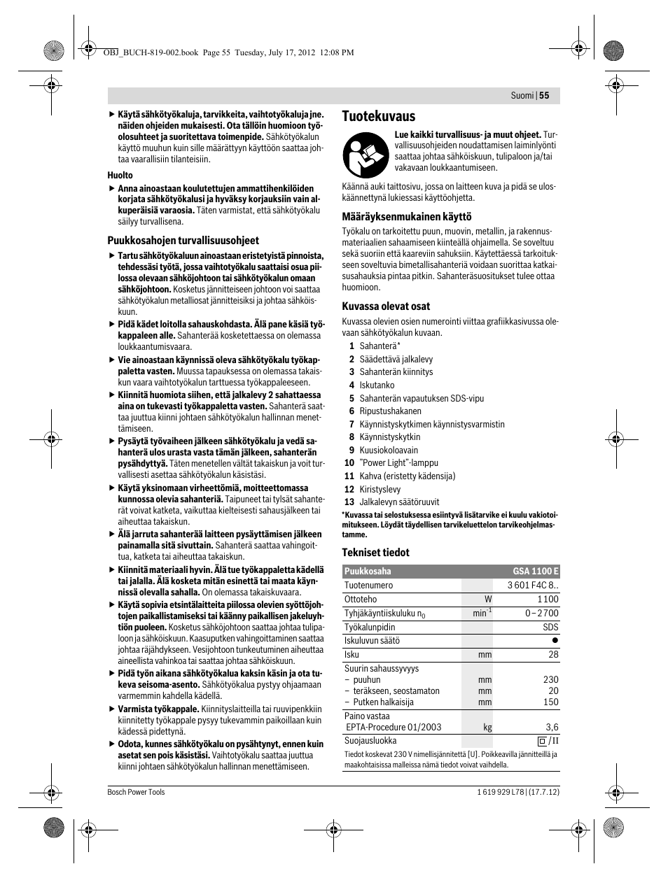 Tuotekuvaus | Bosch GSA 1100 E Professional User Manual | Page 55 / 144