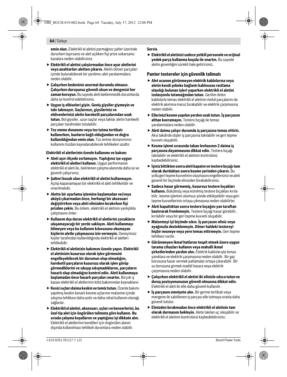 Bosch GSA 1100 E Professional User Manual | Page 64 / 144