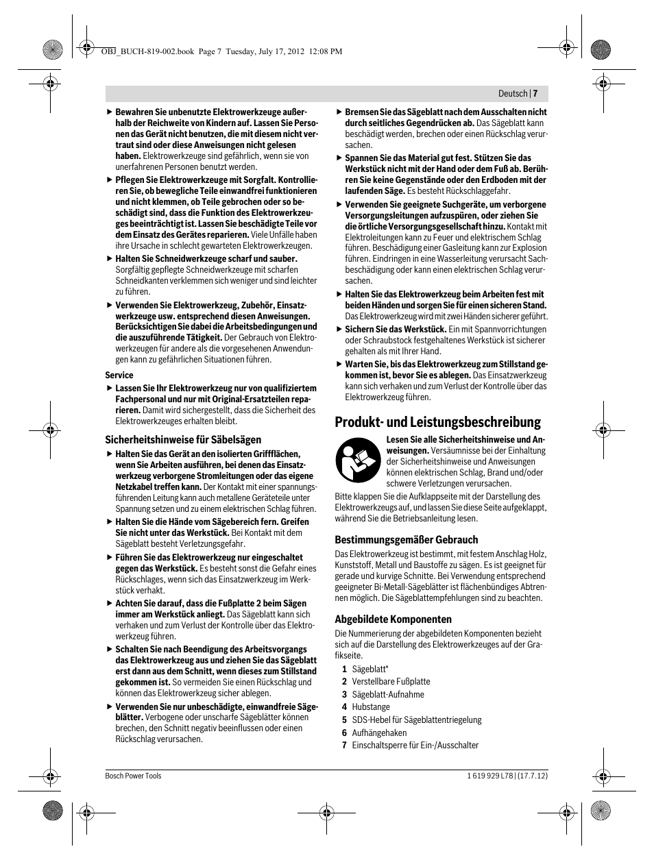 Produkt- und leistungsbeschreibung | Bosch GSA 1100 E Professional User Manual | Page 7 / 144