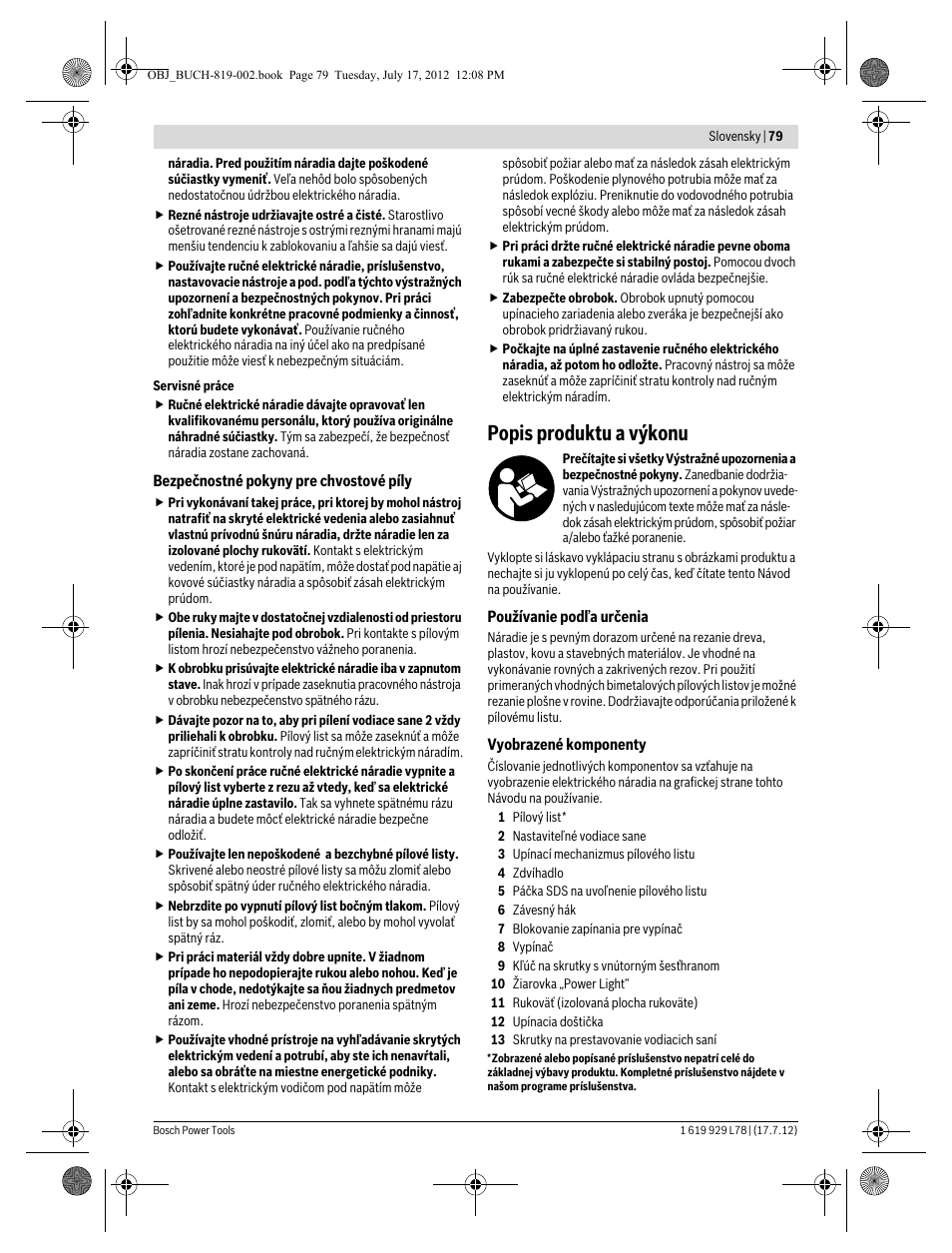 Popis produktu a výkonu | Bosch GSA 1100 E Professional User Manual | Page 79 / 144