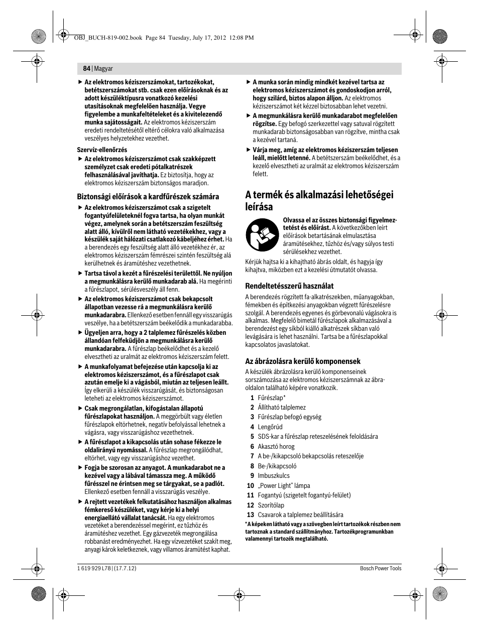 A termék és alkalmazási lehetőségei leírása | Bosch GSA 1100 E Professional User Manual | Page 84 / 144