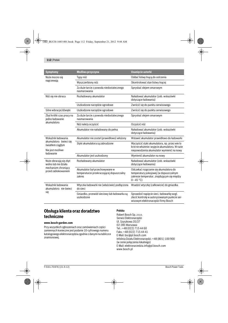 Obsługa klienta oraz doradztwo techniczne | Bosch AHS 45-15 LI User Manual | Page 112 / 236