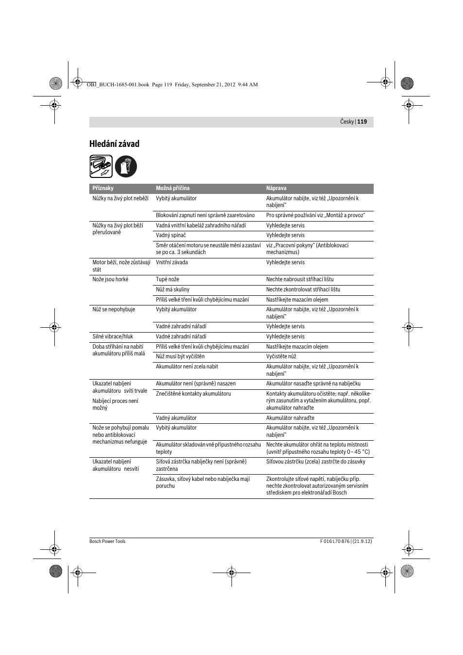 Hledání závad | Bosch AHS 45-15 LI User Manual | Page 119 / 236