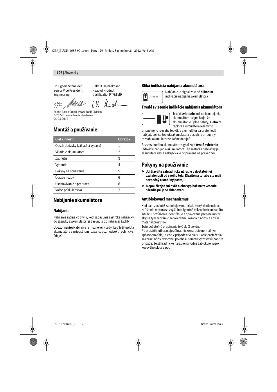 Montáž a používanie nabíjanie akumulátora, Pokyny na používanie | Bosch AHS 45-15 LI User Manual | Page 126 / 236