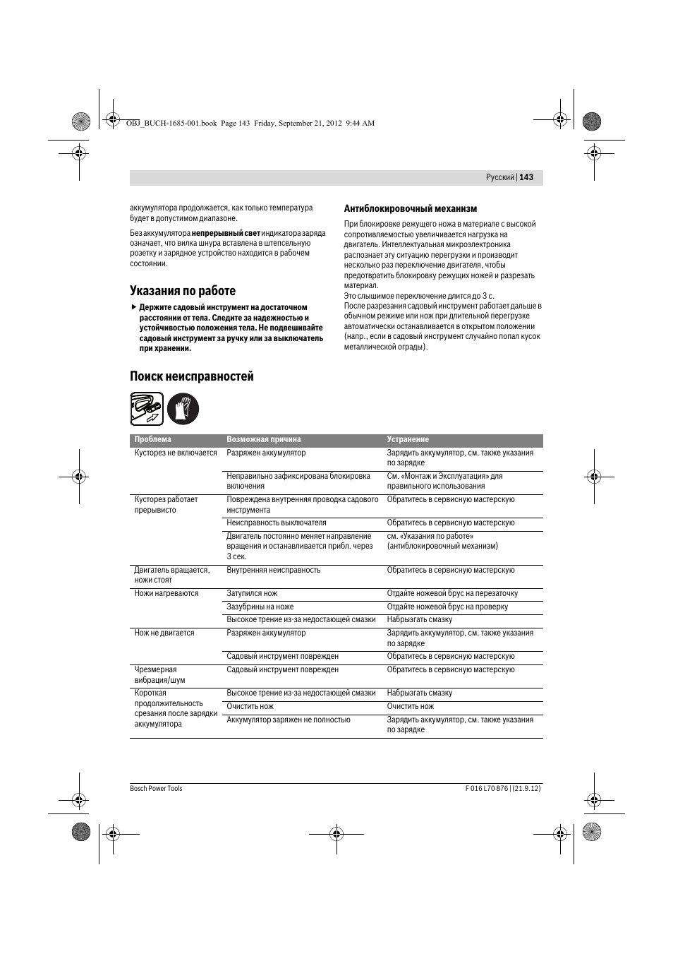 Указания по работе, Поиск неисправностей | Bosch AHS 45-15 LI User Manual | Page 143 / 236