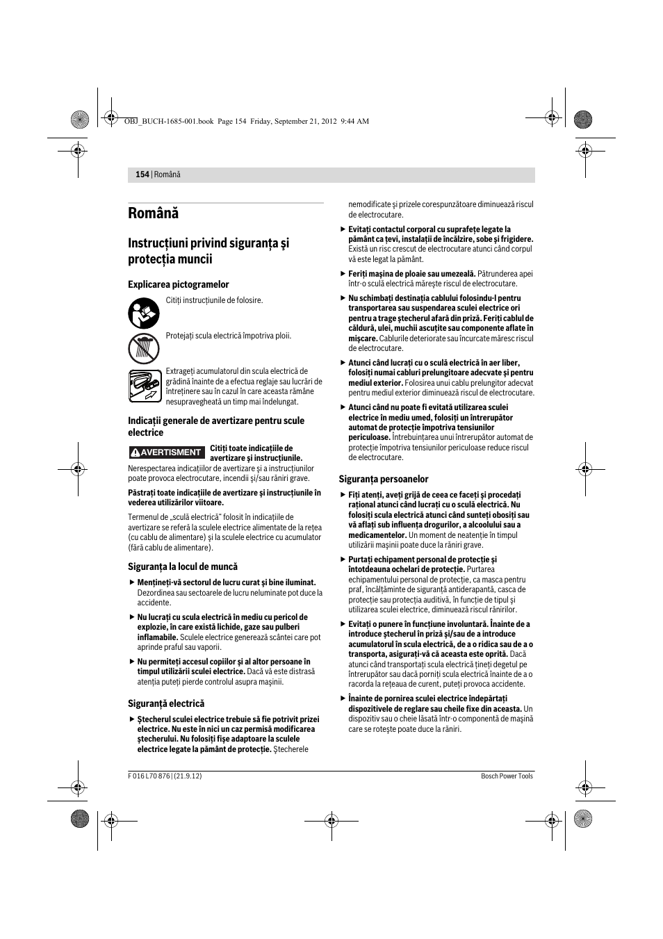 Română, Instrucţiuni privind siguranţa şi protecţia muncii | Bosch AHS 45-15 LI User Manual | Page 154 / 236