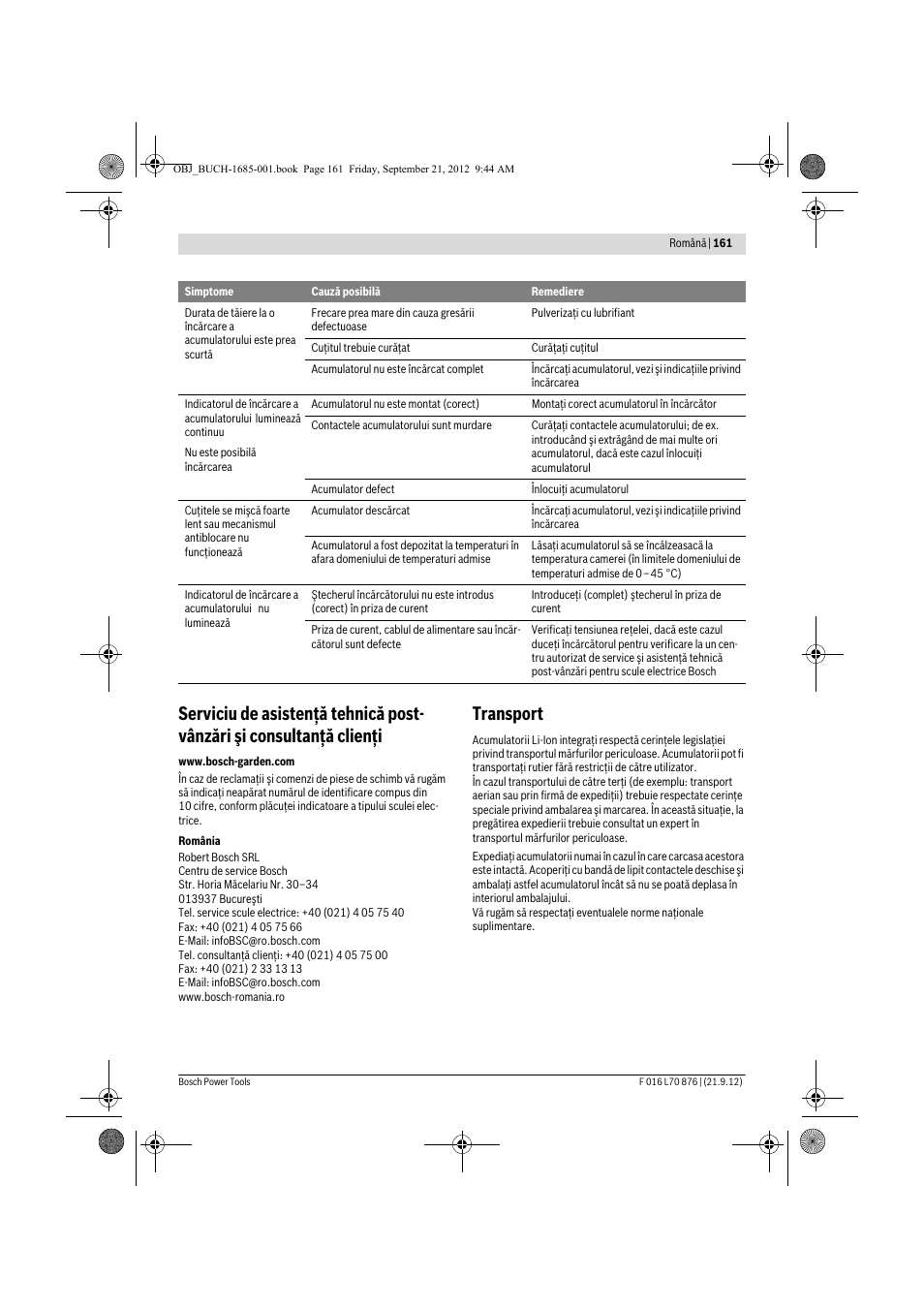 Transport | Bosch AHS 45-15 LI User Manual | Page 161 / 236