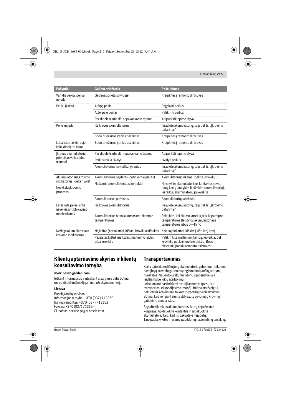 Transportavimas | Bosch AHS 45-15 LI User Manual | Page 215 / 236