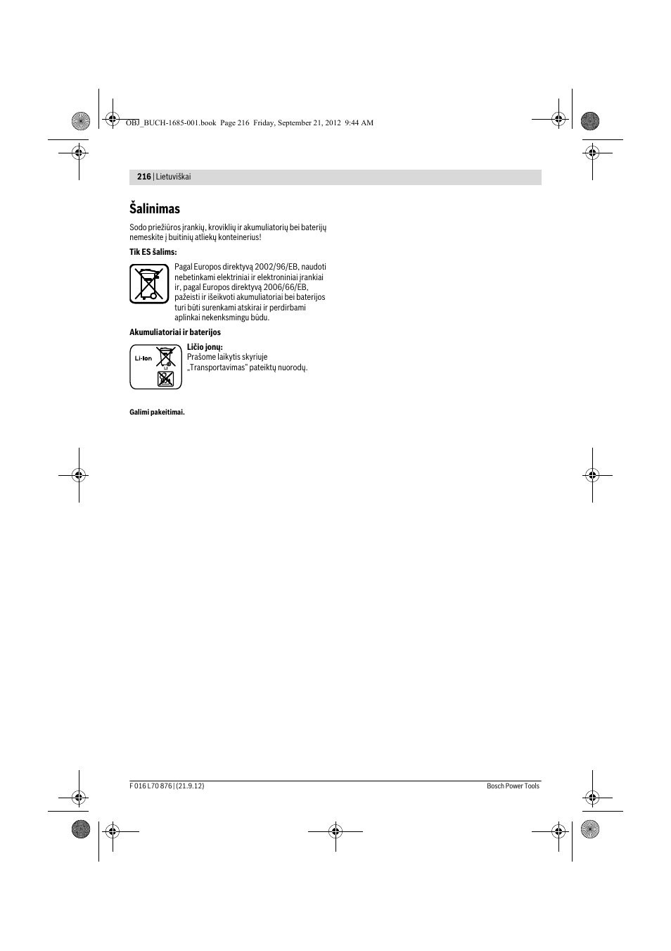 Šalinimas | Bosch AHS 45-15 LI User Manual | Page 216 / 236