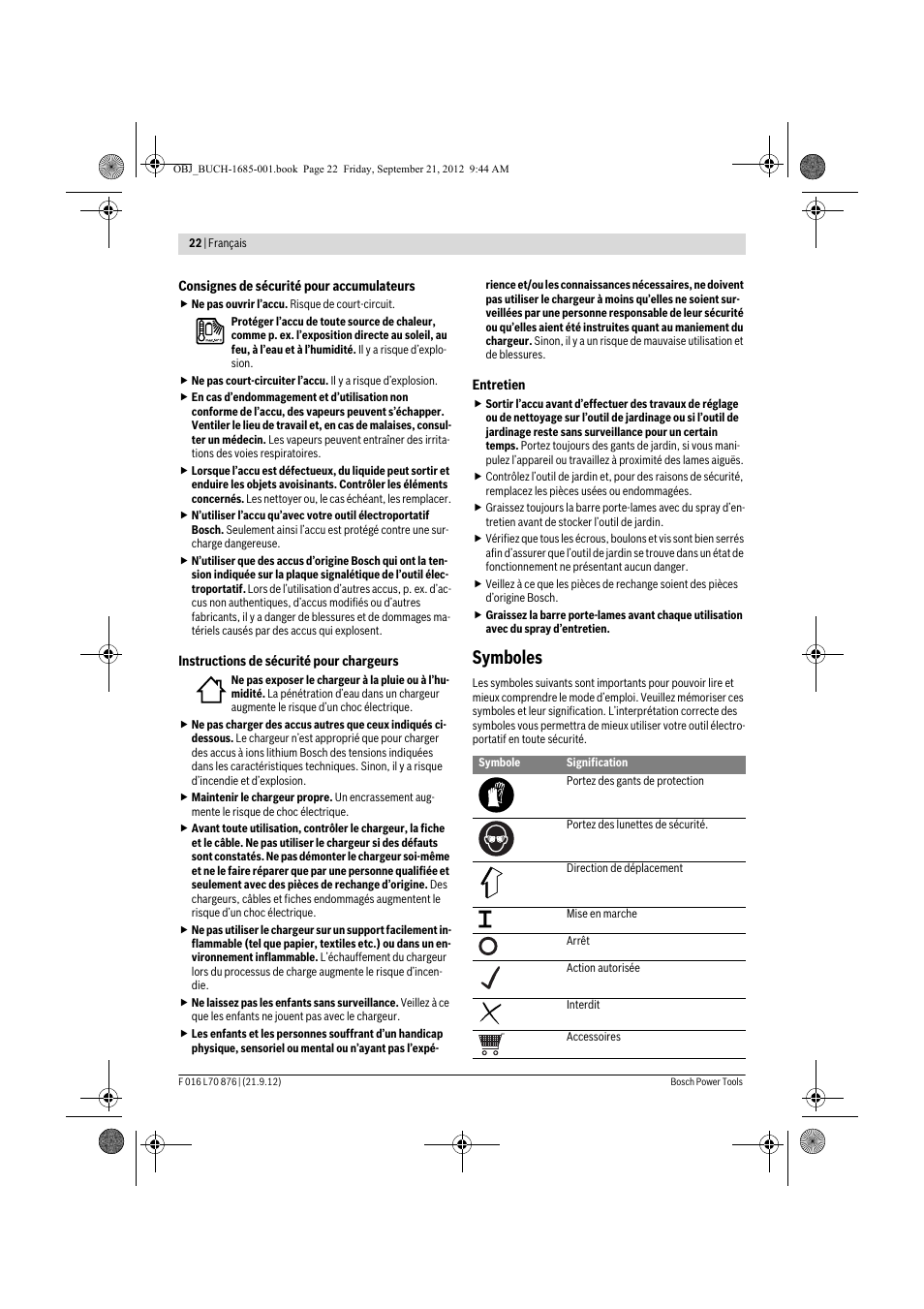 Symboles | Bosch AHS 45-15 LI User Manual | Page 22 / 236