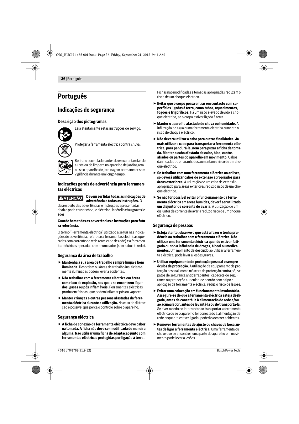 Português, Indicações de segurança | Bosch AHS 45-15 LI User Manual | Page 36 / 236