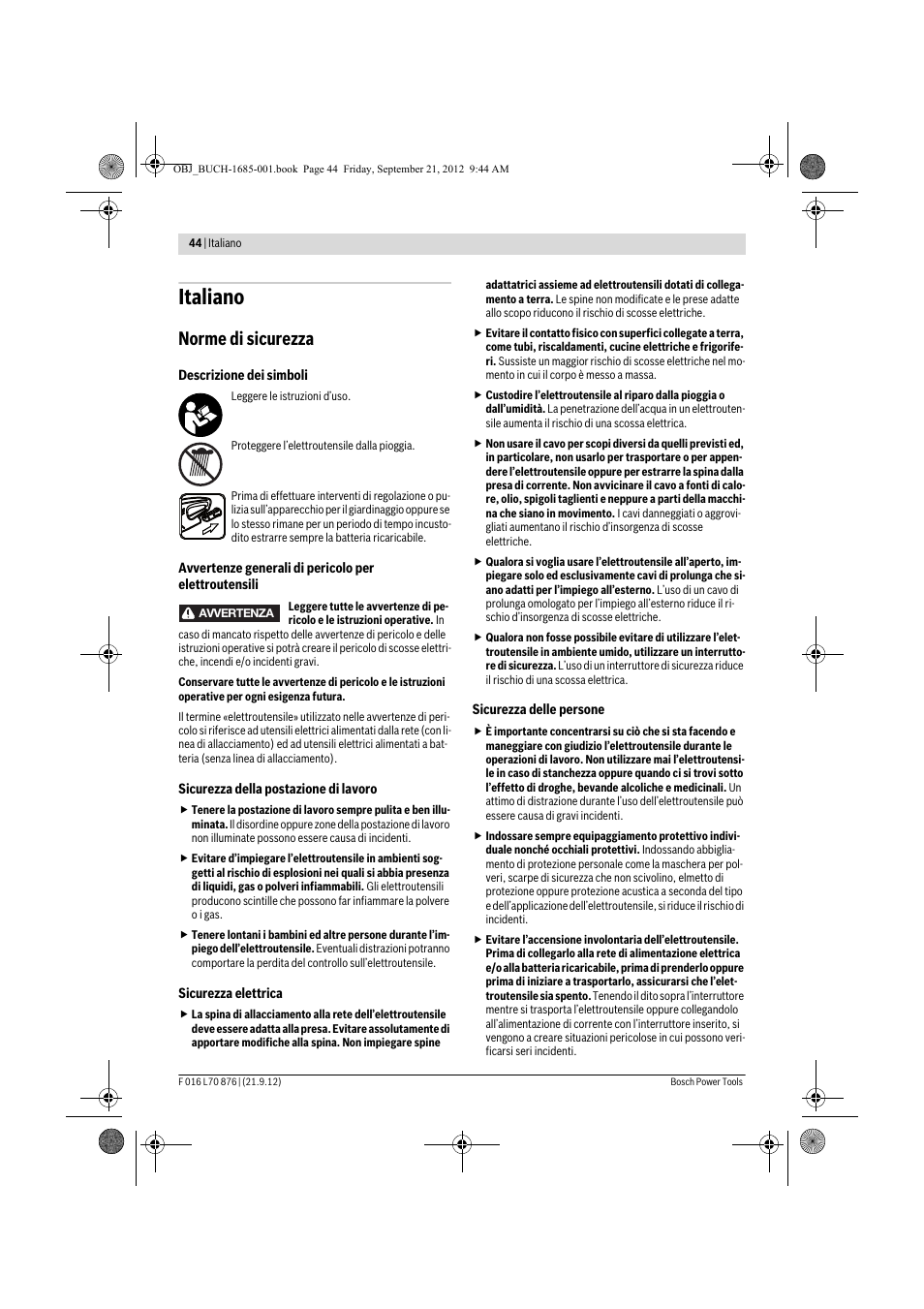 Italiano, Norme di sicurezza | Bosch AHS 45-15 LI User Manual | Page 44 / 236