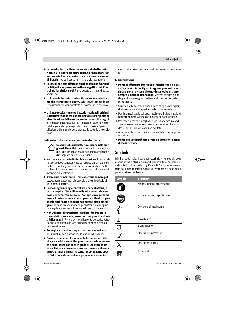 Simboli | Bosch AHS 45-15 LI User Manual | Page 47 / 236