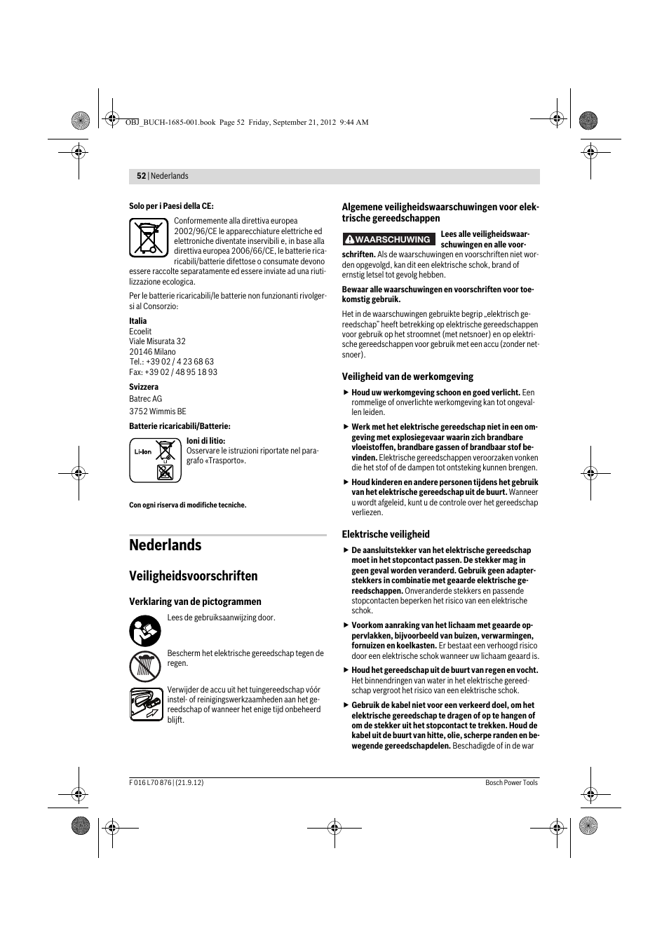 Nederlands, Veiligheidsvoorschriften | Bosch AHS 45-15 LI User Manual | Page 52 / 236