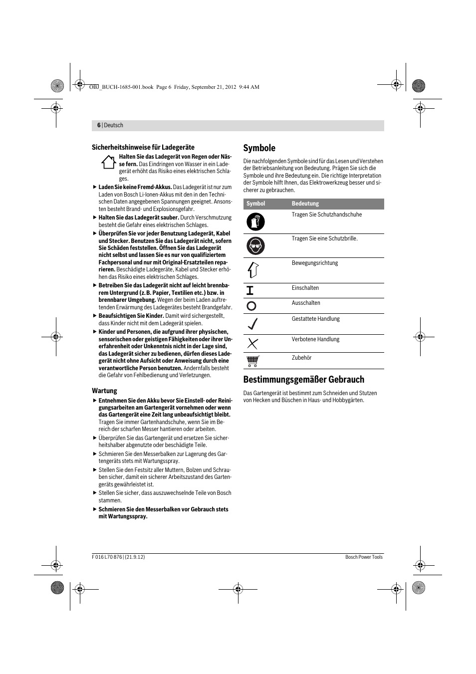 Symbole, Bestimmungsgemäßer gebrauch | Bosch AHS 45-15 LI User Manual | Page 6 / 236