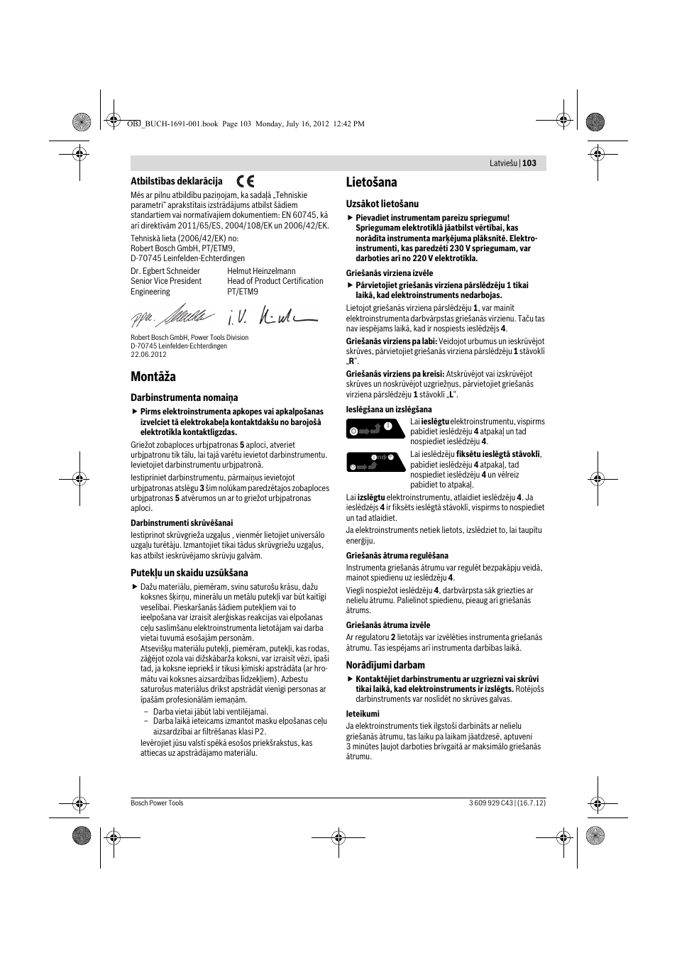 Montāža, Lietošana | Bosch GWB 10 RE Professional User Manual | Page 103 / 116