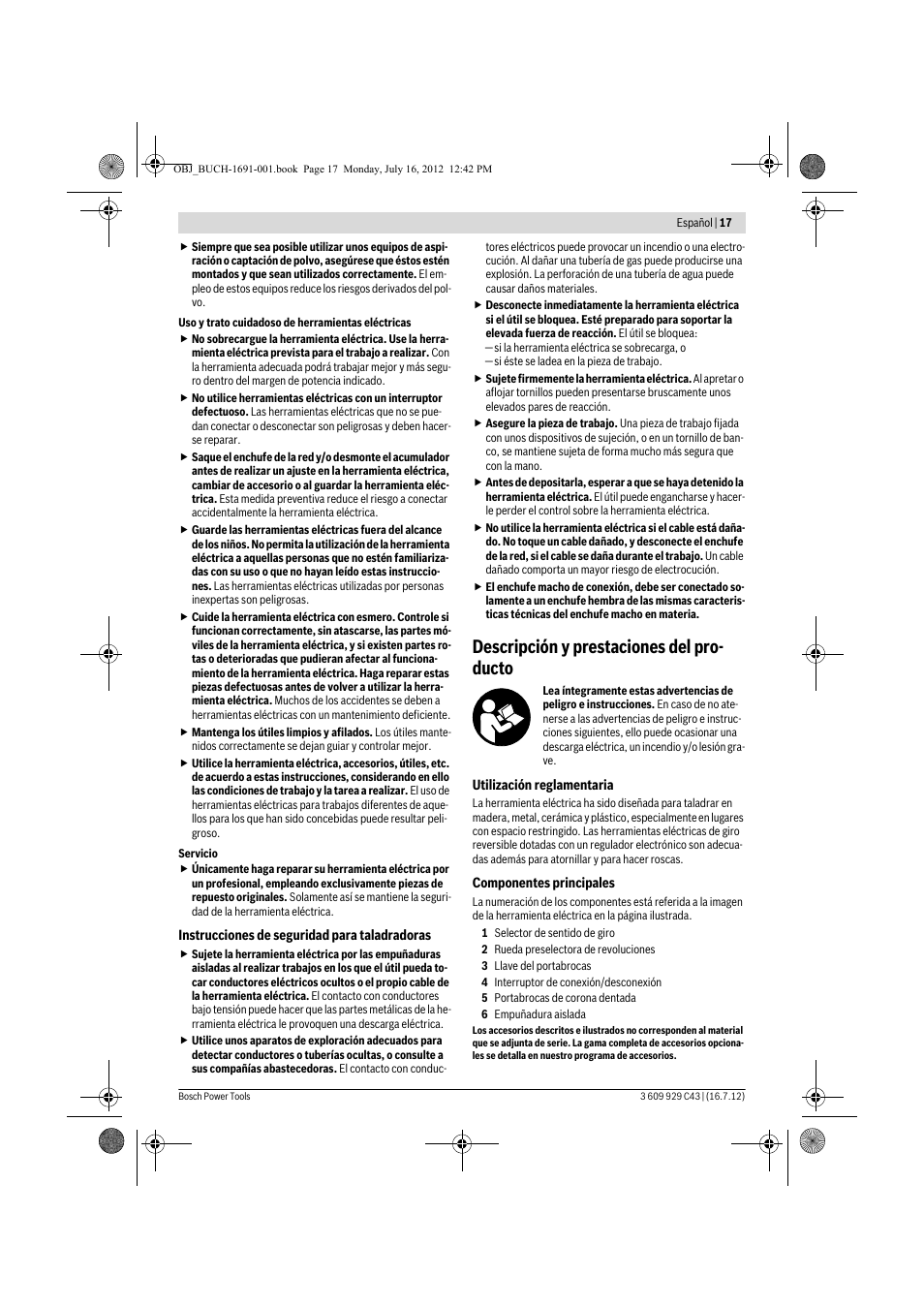 Descripción y prestaciones del pro- ducto | Bosch GWB 10 RE Professional User Manual | Page 17 / 116