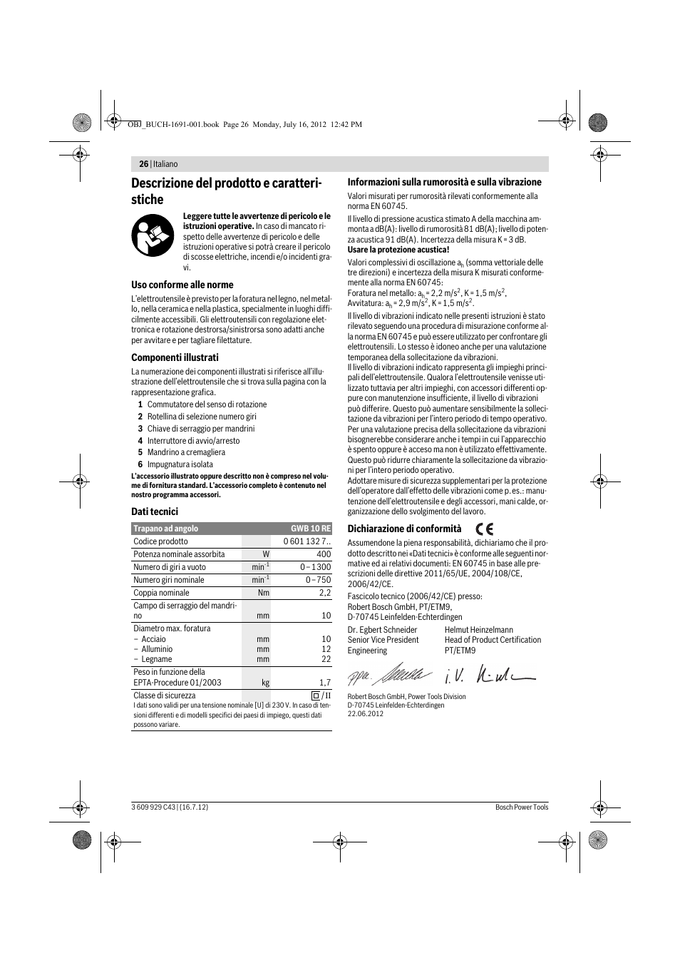 Descrizione del prodotto e caratteri- stiche | Bosch GWB 10 RE Professional User Manual | Page 26 / 116