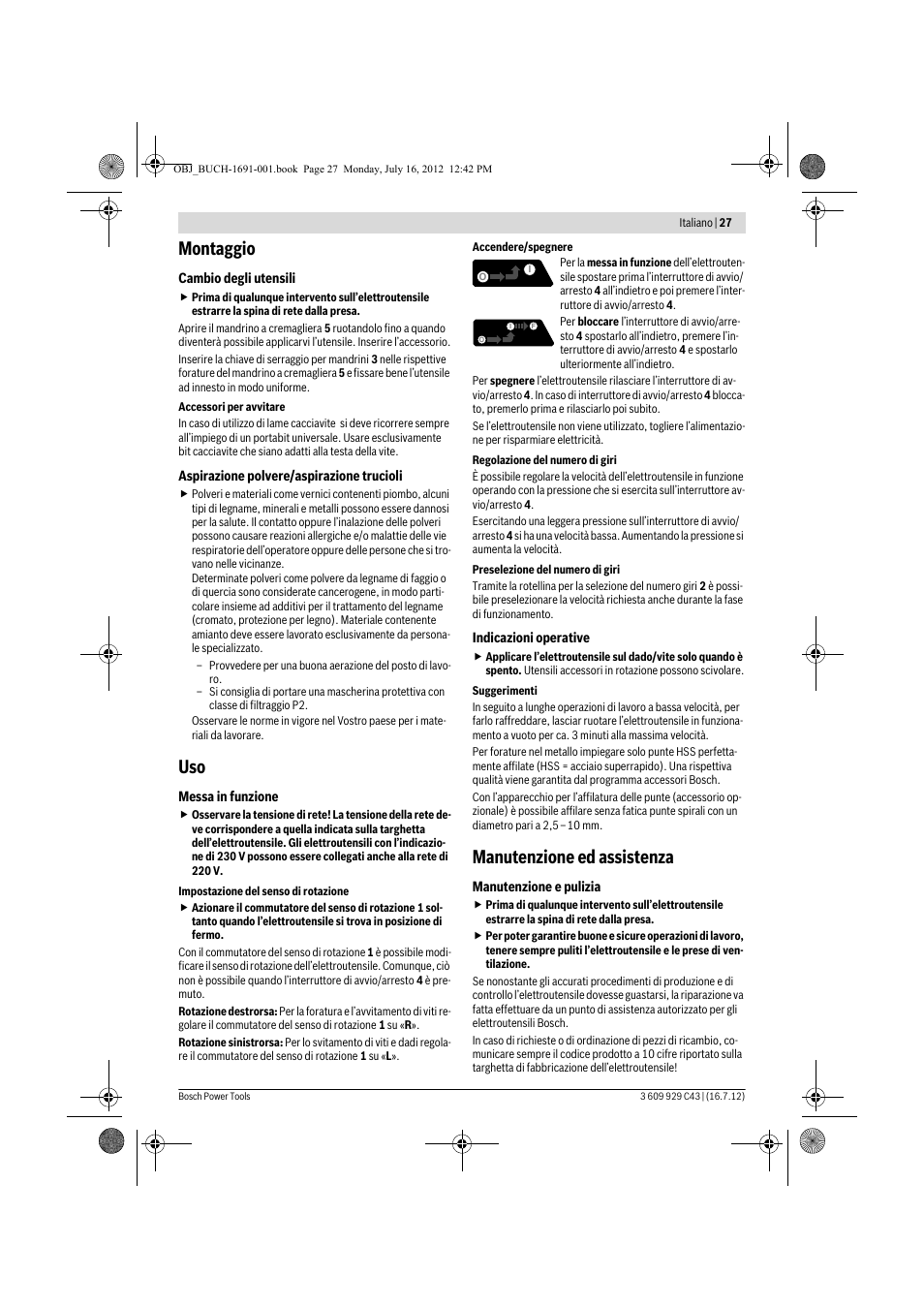 Montaggio, Manutenzione ed assistenza | Bosch GWB 10 RE Professional User Manual | Page 27 / 116