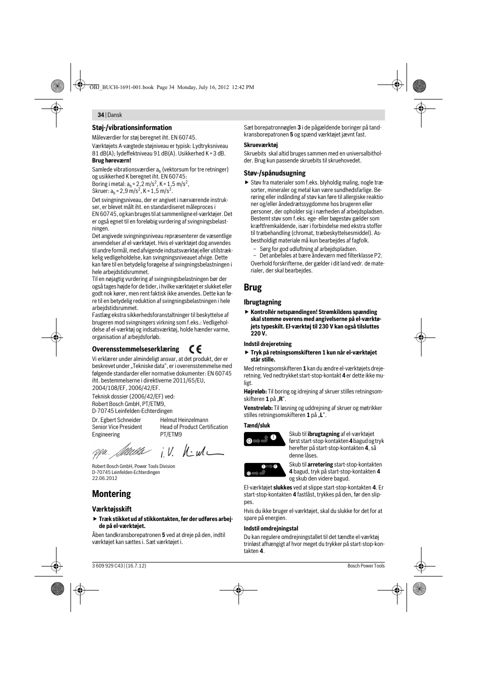 Montering, Brug | Bosch GWB 10 RE Professional User Manual | Page 34 / 116