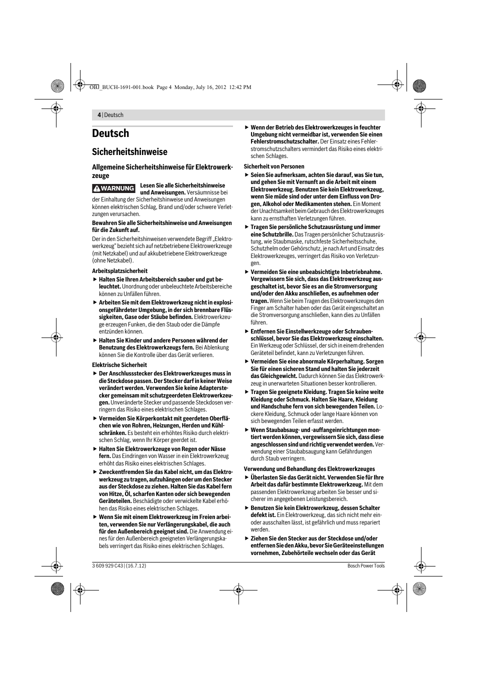 Deutsch, Sicherheitshinweise | Bosch GWB 10 RE Professional User Manual | Page 4 / 116