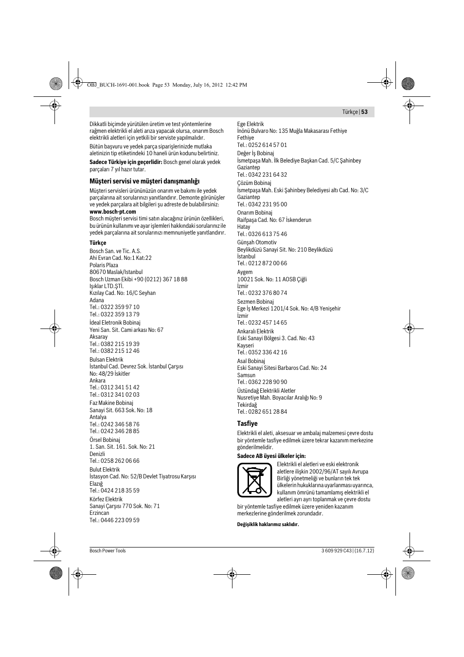 Bosch GWB 10 RE Professional User Manual | Page 53 / 116