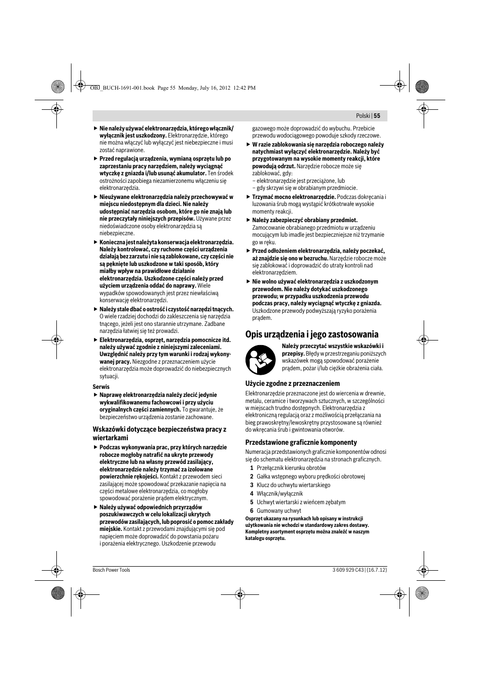 Opis urządzenia i jego zastosowania | Bosch GWB 10 RE Professional User Manual | Page 55 / 116