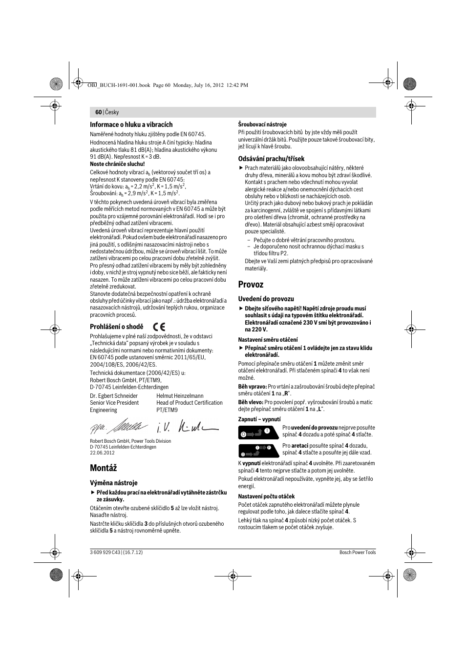 Montáž, Provoz | Bosch GWB 10 RE Professional User Manual | Page 60 / 116