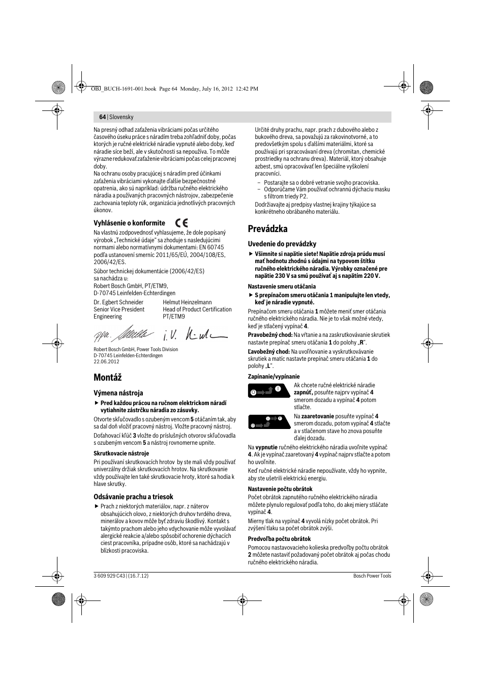 Montáž, Prevádzka | Bosch GWB 10 RE Professional User Manual | Page 64 / 116