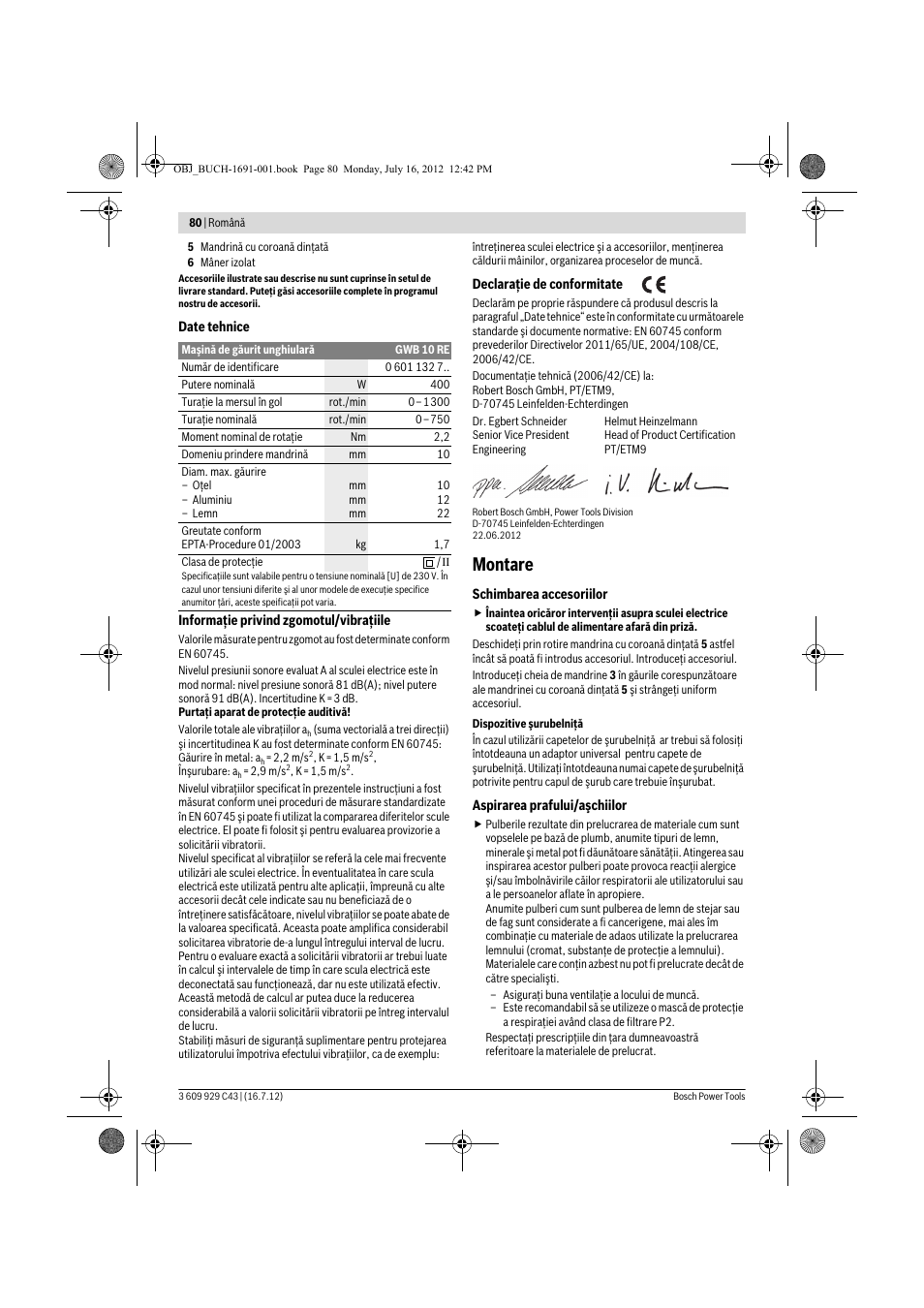 Montare | Bosch GWB 10 RE Professional User Manual | Page 80 / 116