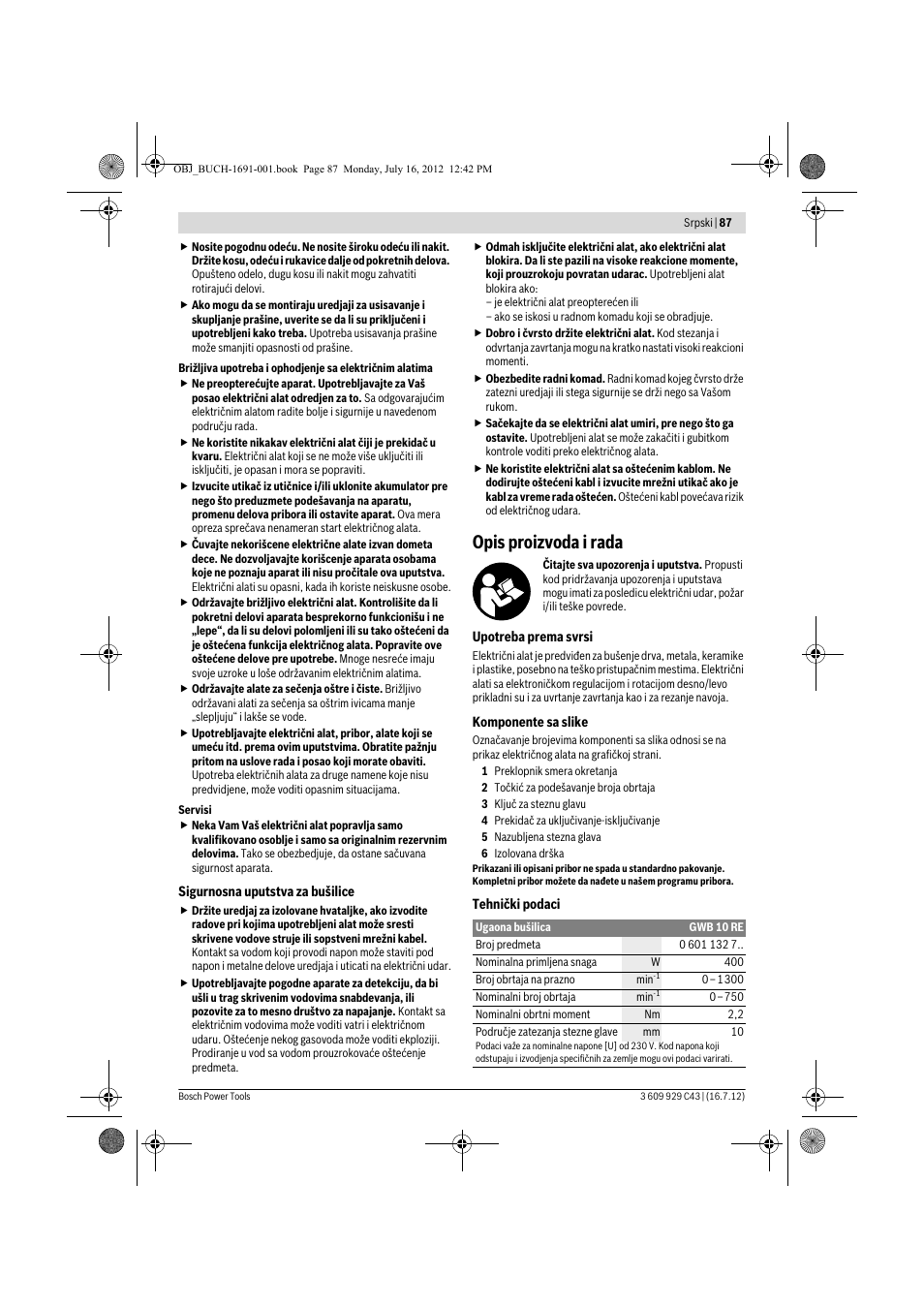 Opis proizvoda i rada | Bosch GWB 10 RE Professional User Manual | Page 87 / 116