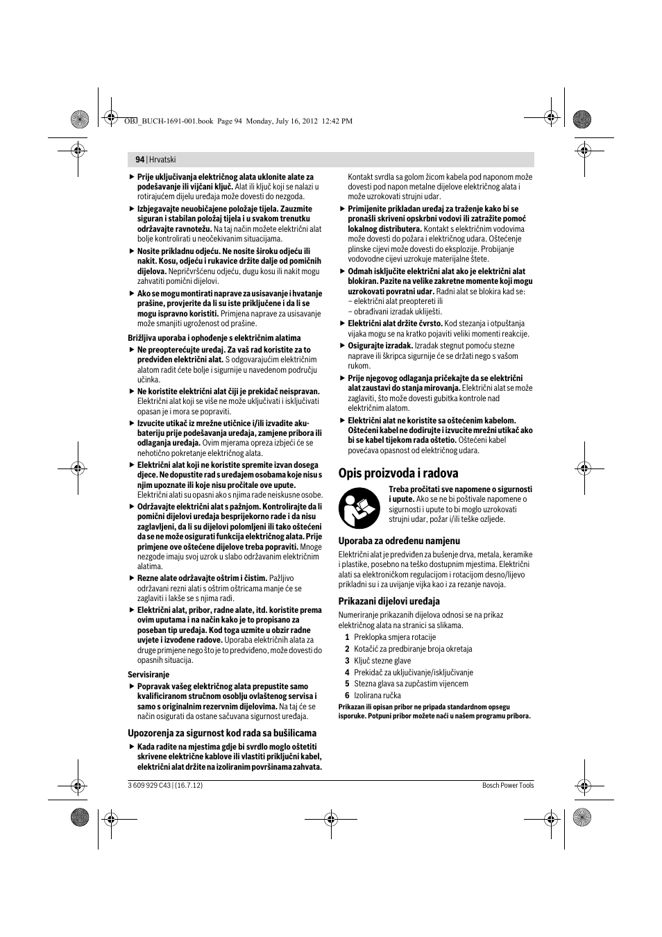 Opis proizvoda i radova | Bosch GWB 10 RE Professional User Manual | Page 94 / 116