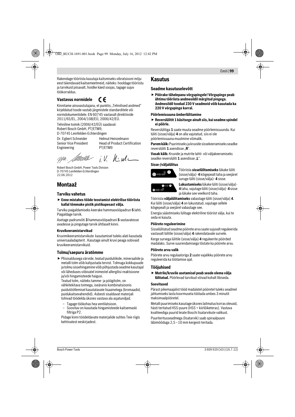 Montaaž, Kasutus | Bosch GWB 10 RE Professional User Manual | Page 99 / 116