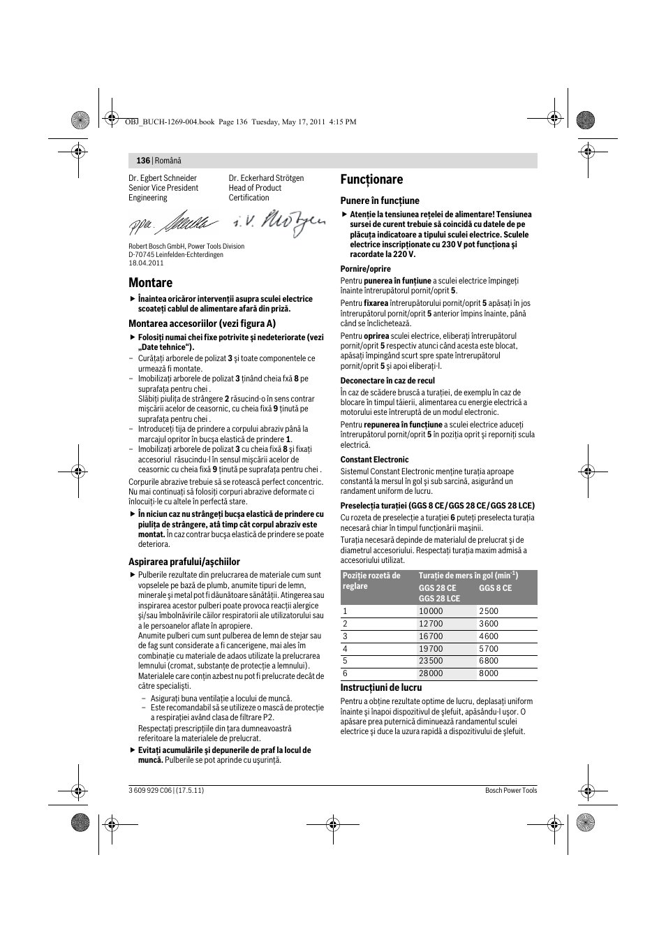 Montare, Funcţionare | Bosch GGS 8 CE Professional User Manual | Page 136 / 196