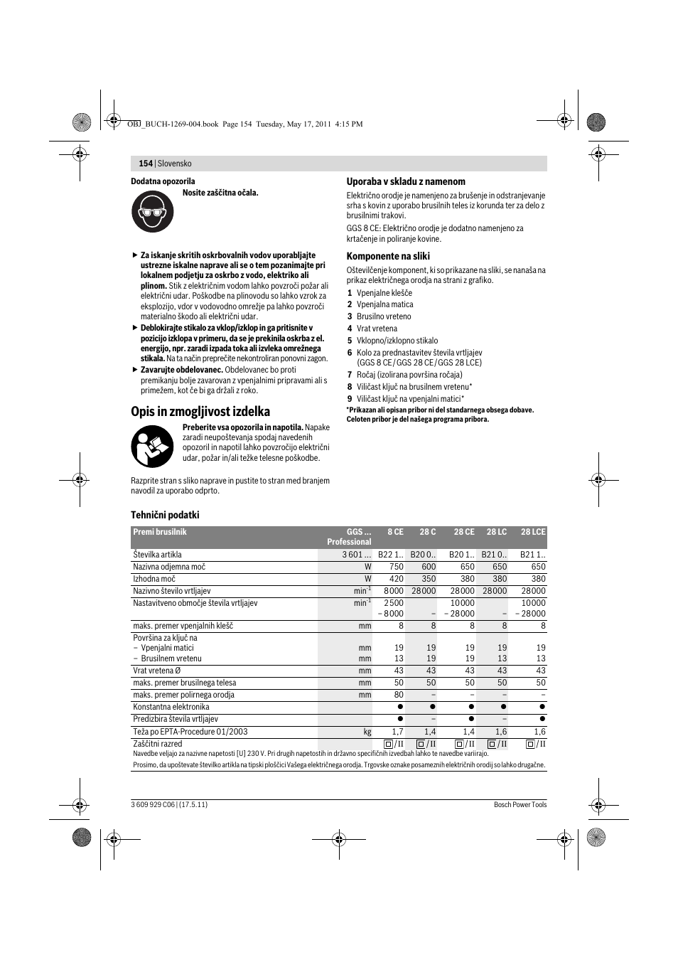 Opis in zmogljivost izdelka | Bosch GGS 8 CE Professional User Manual | Page 154 / 196